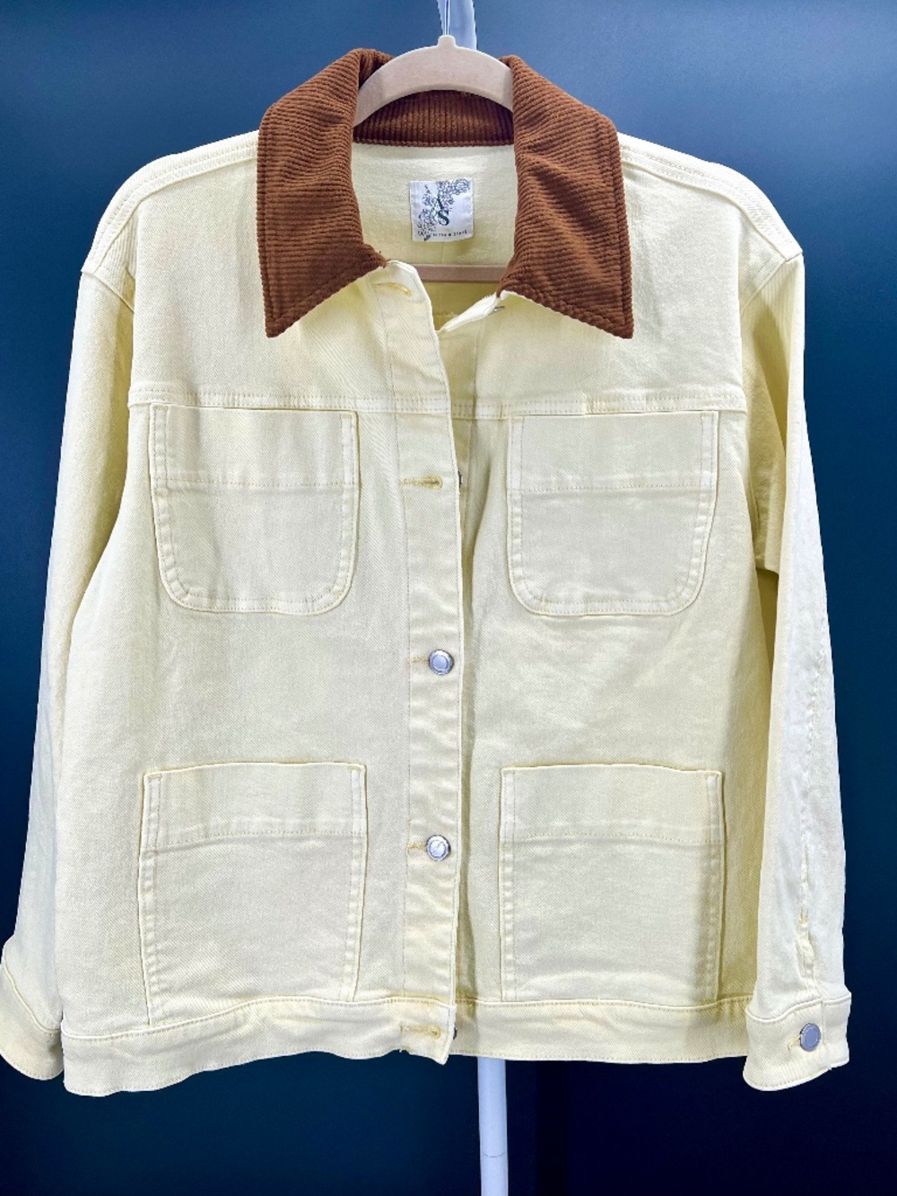Oversized Denim Jacket NWT - soft butter yellow, corduroy collar